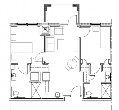 Architectural floor plan of a resident unit