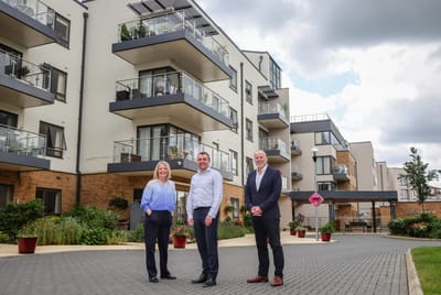 Staff members and guests in front of Castle View Retirement Village