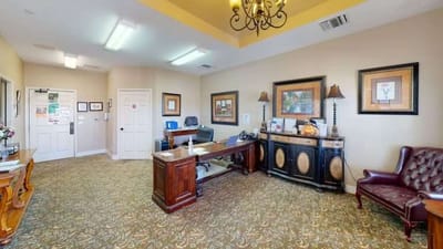 Interior of the reception area with furniture and decor