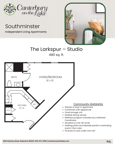 Architectural floor plan of a studio apartment