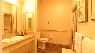 Bright bathroom in a senior living facility apartment