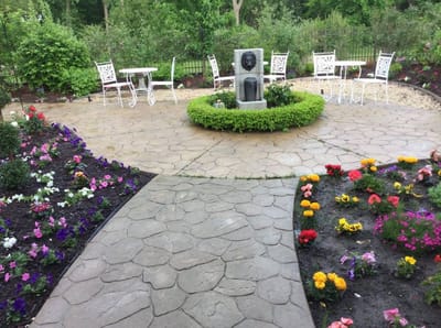 Beautiful garden area with seating and flowers