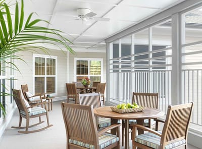 Bright, inviting common area with seating