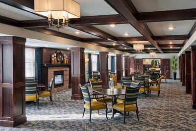 Interior common area with dining tables and seating