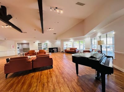 Interior view of a common area with seating
