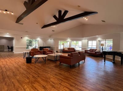 Bright and spacious common area with seating