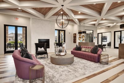 Bright common area with modern furniture and decor