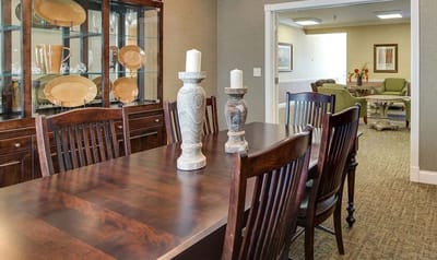 Dining room with wooden table and decor