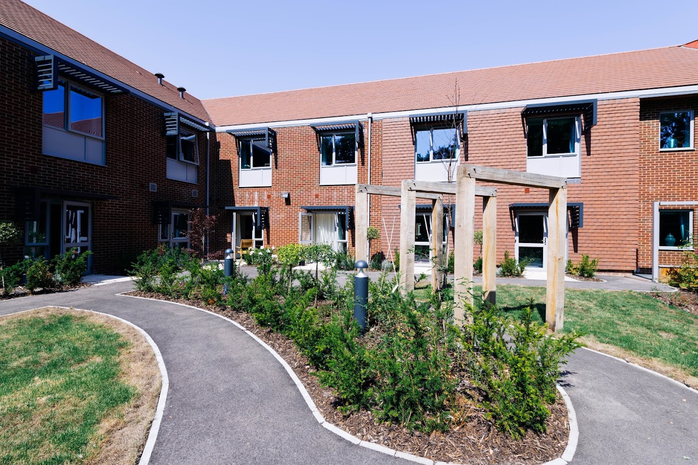Outdoor garden area with walking paths