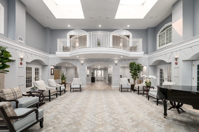 Bright and spacious common area with seating