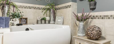 Modern bathroom setup with decorative elements