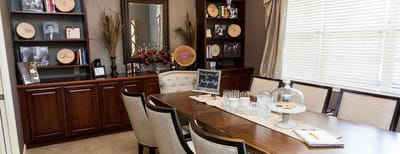 Dining area set up with cookies and drinks