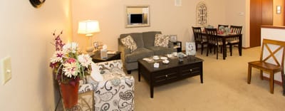 Cozy common area with seating and dining table