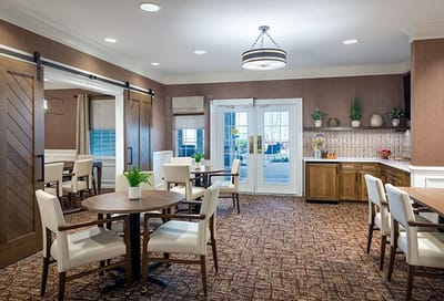 Bright and inviting common area with seating