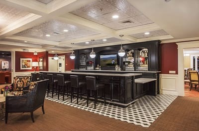 Interior view of a common area with bar seating