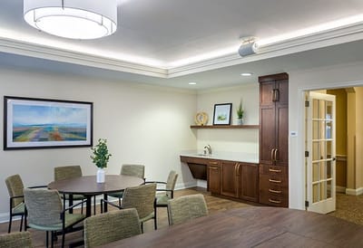Interior view of a common area with seating