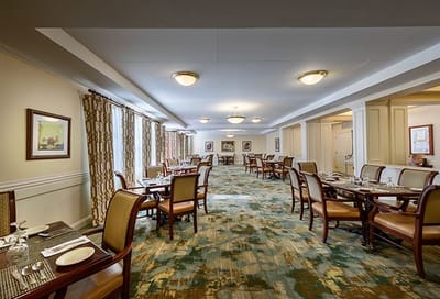 Interior dining room with tables and chairs