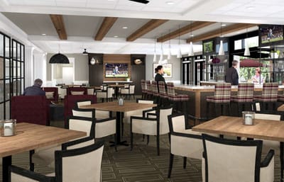 Interior common area with seating and a bar