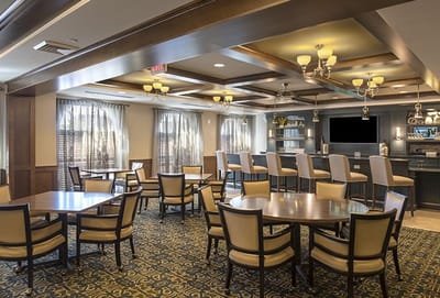Interior view of a common area with seating