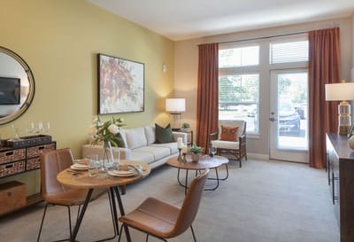 Bright and inviting living room in a senior facility