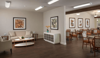 Common area with cozy seating and dining space