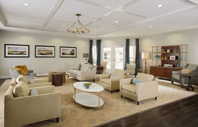 Bright and airy common area with seating