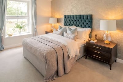 Cozy bedroom with stylish decor in a senior living facility