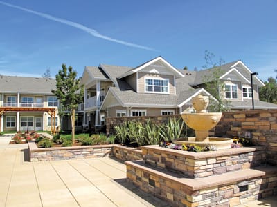 Beautiful outdoor space with garden and fountain