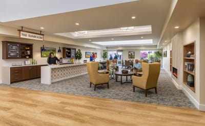 Residents socializing in a bright common area