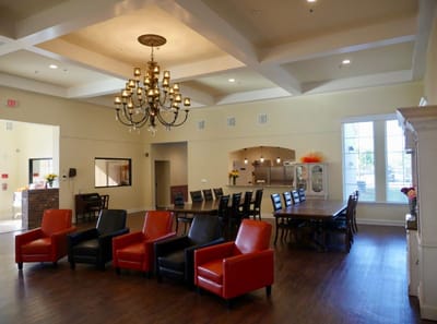 Interior view of a common area with seating