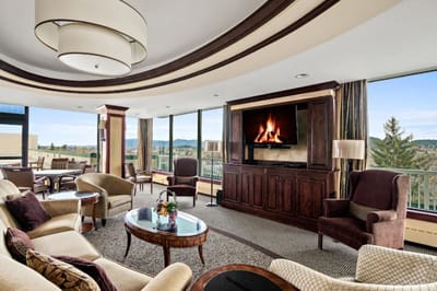 Cozy common area with comfortable seating and a fireplace