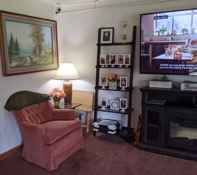 Cozy interior of a common area with a chair and decor
