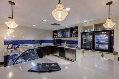Bright dining area with modern furnishings and decor