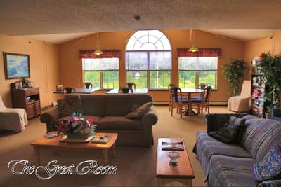 Bright and inviting common area with cozy seating.