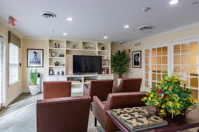 Common area lounge with seating and decor