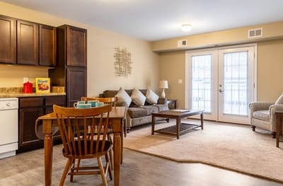 Cozy living room area in a senior living facility