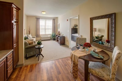 Bright and cozy interior of a resident room