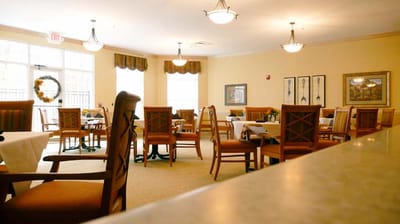 Dining area with tables and chairs set up