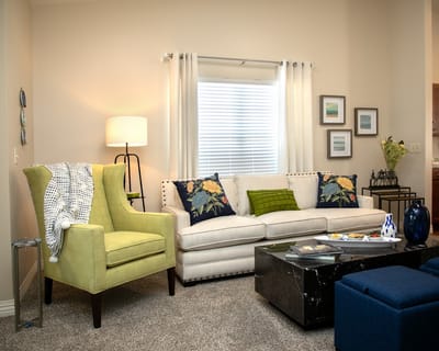 Bright, cozy interior of a common area with comfortable seating