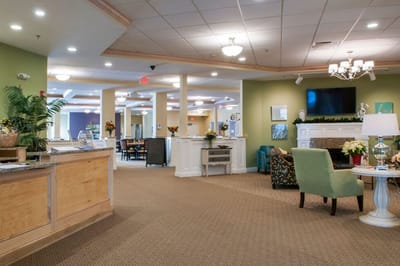 Bright common area with seating and decor