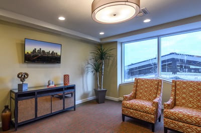 Cozy common area with seating and TV