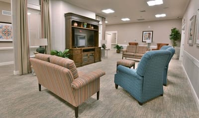 Common area with seating in a facility interior
