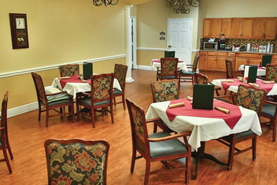 Dining area with beautifully set tables