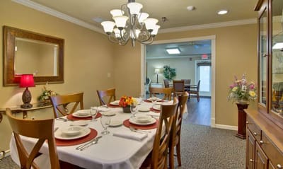 Dining room set for a meal with elegant decor