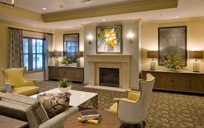 Cozy common area with stylish seating and art