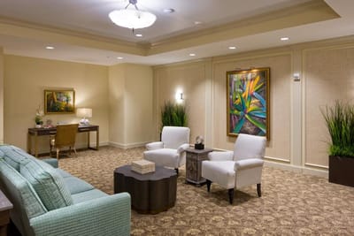 Bright and welcoming common area with seating.