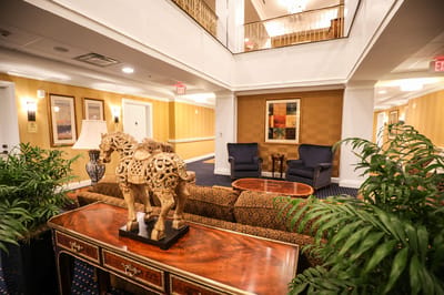 Elegant common area with seating and decorative elements