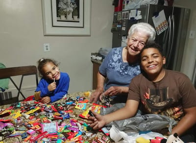 Residents enjoying a candy sorting activity