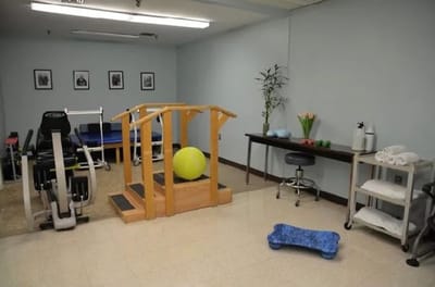 Interior rehabilitation space with exercise equipment