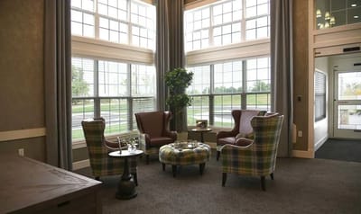 Cozy corner in a bright common area with windows